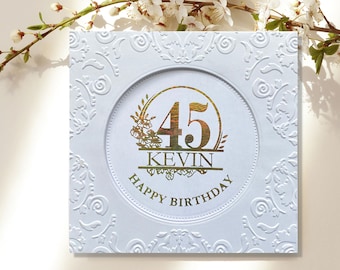 Personalized Foiled 45th Birthday Card, Happy 45th Birthday, Custom Birthday Card for 45-Year-Old, Handmade 55th Birthday Card With Name