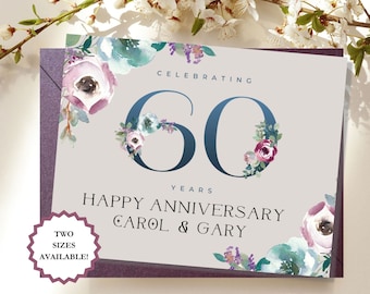 Custom Happy 60th Anniversary Card, Christian Anniversary Card Celebrating 60 Years, Personalized 60th Anniversary Card Inside and Out