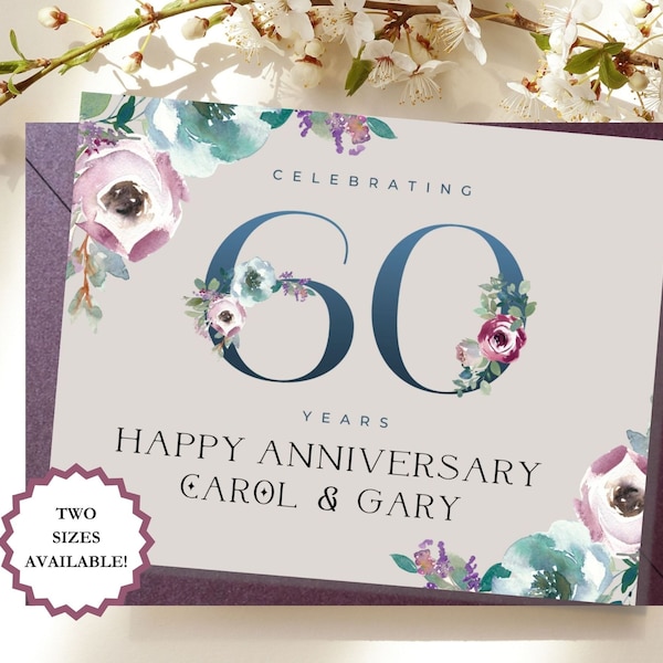 Custom Happy 60th Anniversary Card, Christian Anniversary Card Celebrating 60 Years, Personalized 60th Anniversary Card Inside and Out