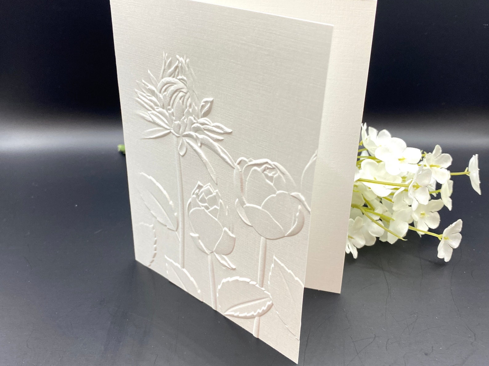 Embossed White Floral Greeting Card Set of 6 With Envelopes | Thinking ...