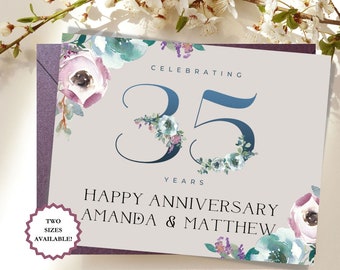 Custom Happy 35th Anniversary Card, Christian Anniversary Card, Celebrating 35 Years Card, Personalized 35th Anniversary Card Inside and Out