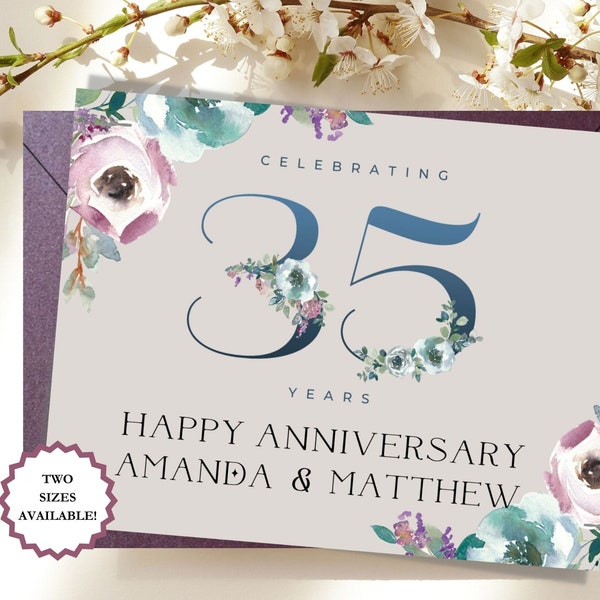 Custom Happy 35th Anniversary Card, Christian Anniversary Card, Celebrating 35 Years Card, Personalized 35th Anniversary Card Inside and Out