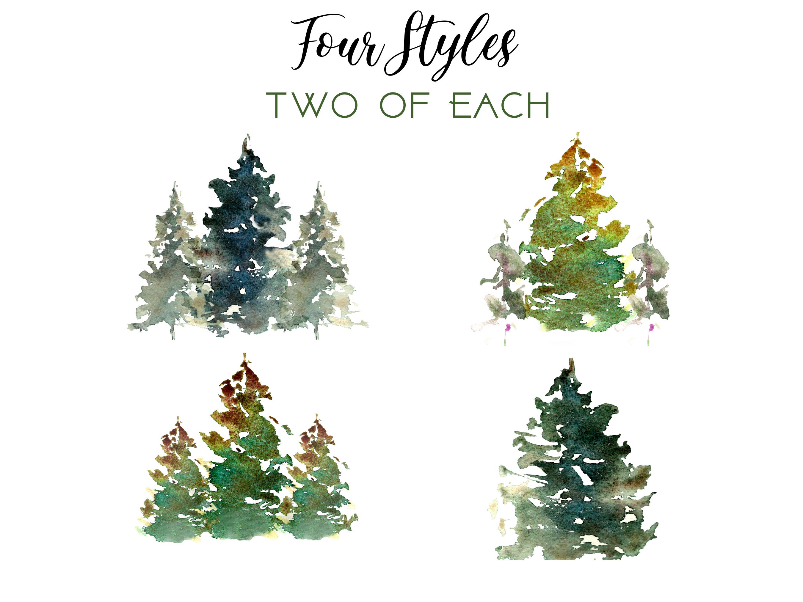 Watercolor Pine Tree Card Set (8) | Blank Holiday Christmas Note Cards ...