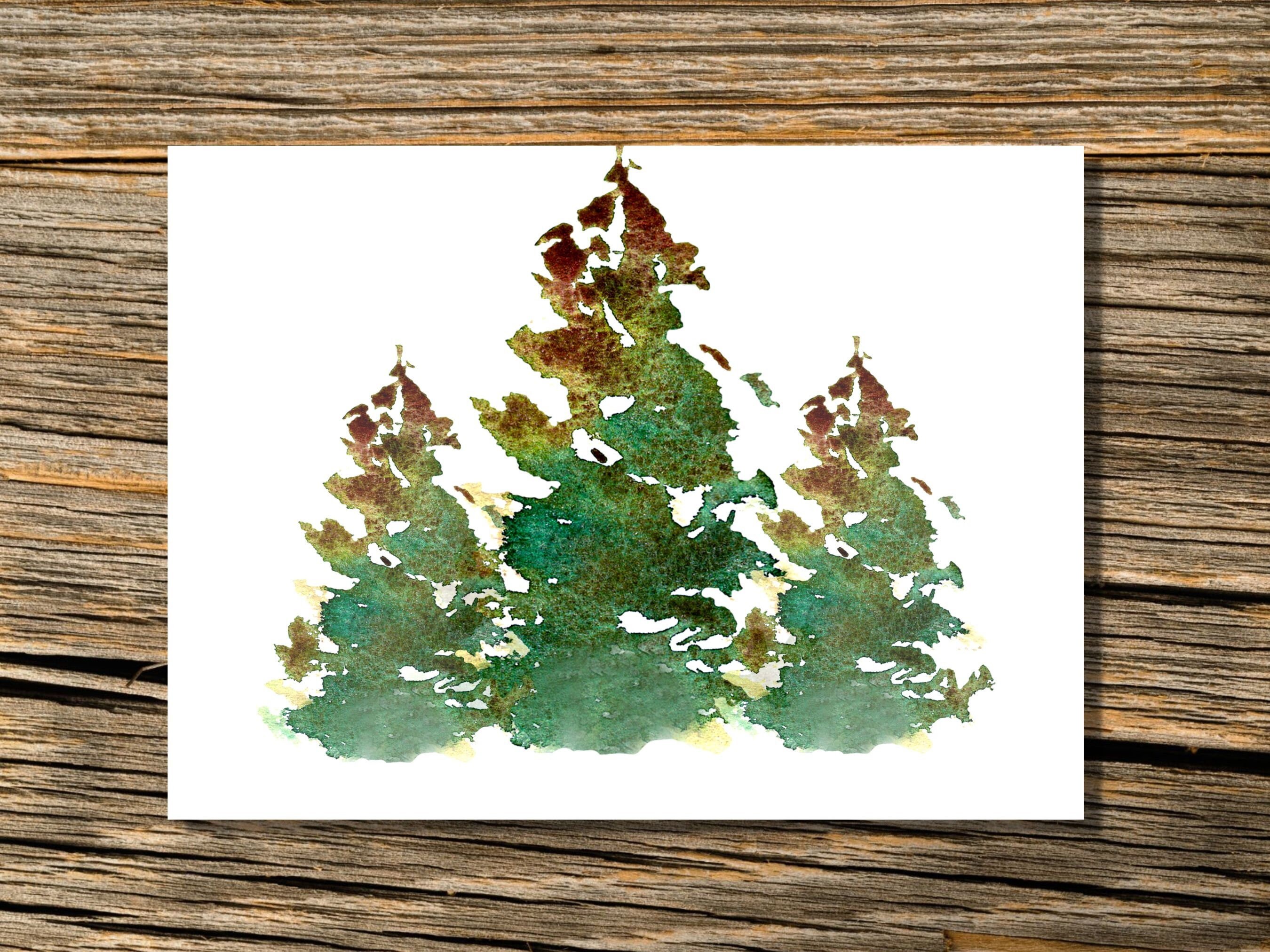 Watercolor Pine Tree Card Set (8) | Blank Holiday Christmas Note Cards ...
