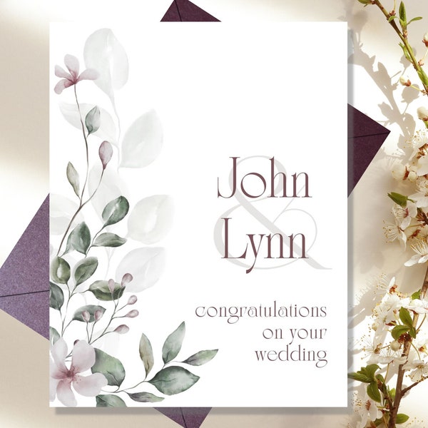 Custom Christian Wedding Card to the Bride and Groom, Personalized Botanical Wedding Card to Newly Married Couple, Wedding Card With Inside