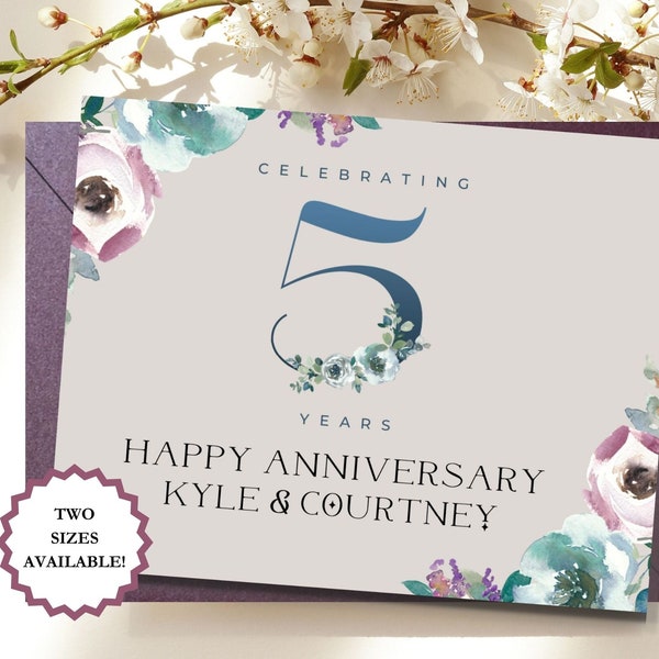 Custom Happy 5th Anniversary Card, Christian Anniversary Card, Celebrating 5 Years Card, Personalized 5th Anniversary Card Inside and Out