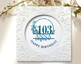 Personalized Foiled 103rd Birthday Card, Embossed Happy 103rd Birthday, Custom Birthday Card for 103-Year-Old, Handmade 103rd Birthday Card