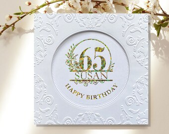 Personalized Foiled 65th Birthday Card, Happy 65th Birthday, Custom Birthday Card for 65-Year-Old, Handmade 65th Birthday Card With Name