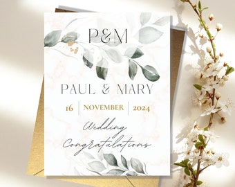 Personalized Monogram Wedding Card, Wedding Card to Newly Married Couple, Congratulations on Your Wedding, Custom Christian Wedding Card