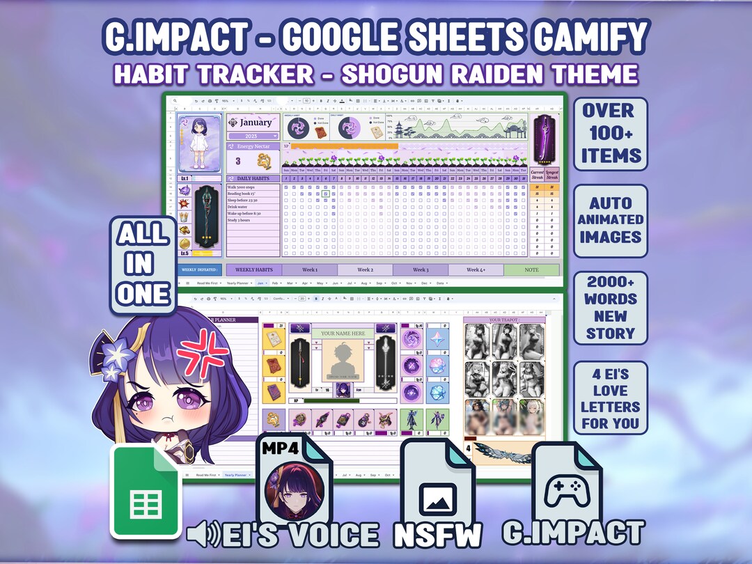 Raiden Shogun Habit Tracker Spreadsheet Genshin Google Sheet Etsy
