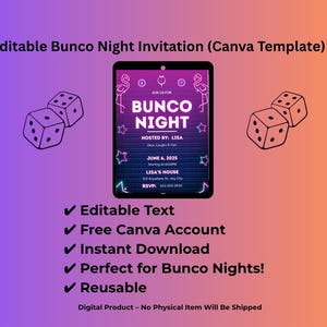 Bunco Night Invitation - Editable Canva Template | Girls&#39; Night Party Invite | Printable Bunco Game Party Invite