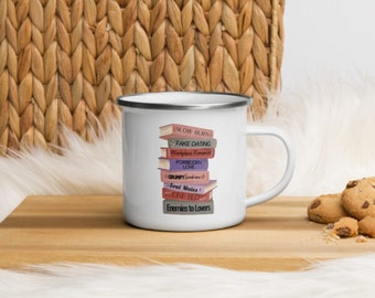 Romance Trope Book Stack Enamel Bibliophile Bookish Mug