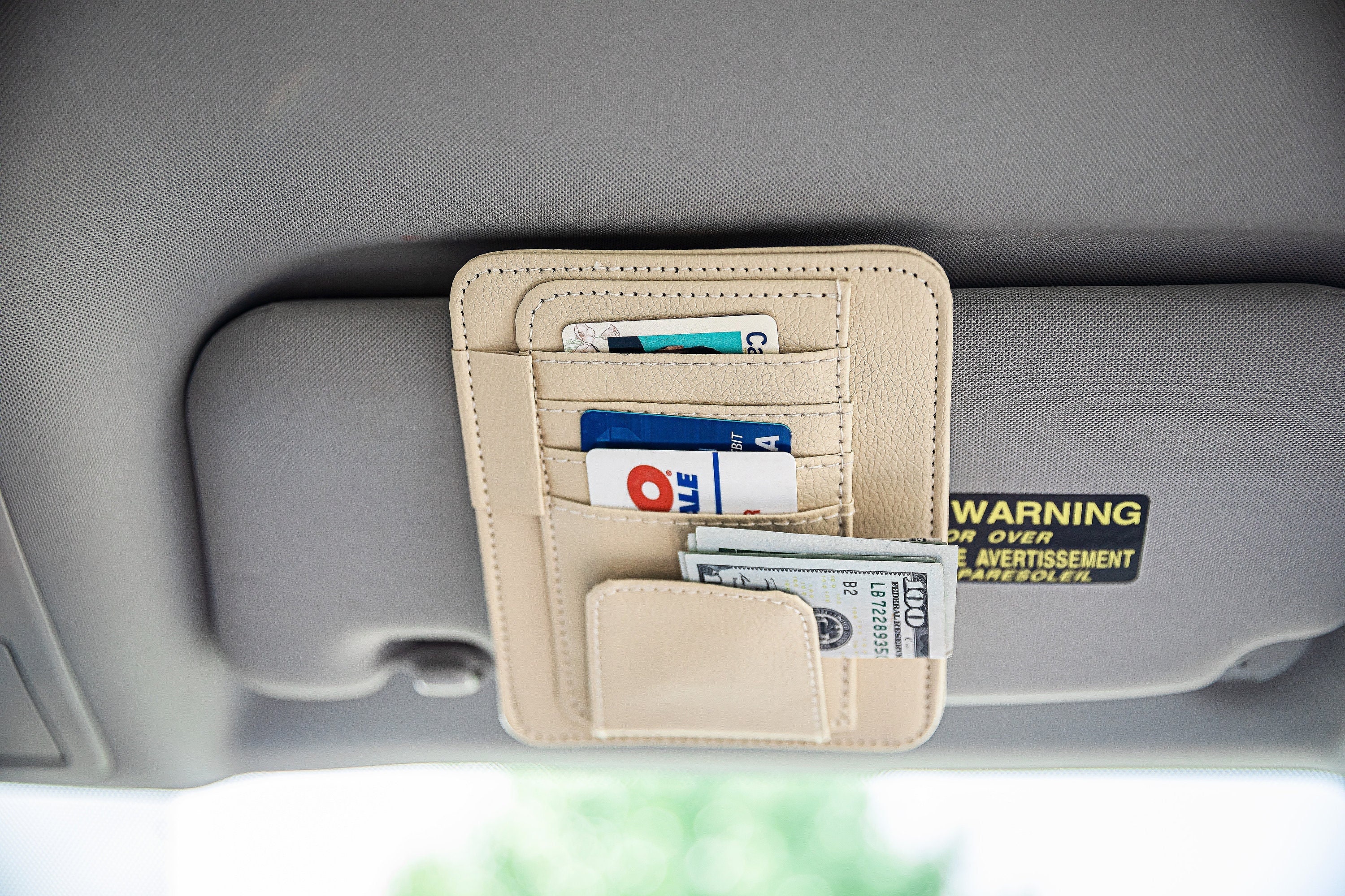 Car Sun Visor Storage Glasses Organizer Bills Wallet Holder Ticket