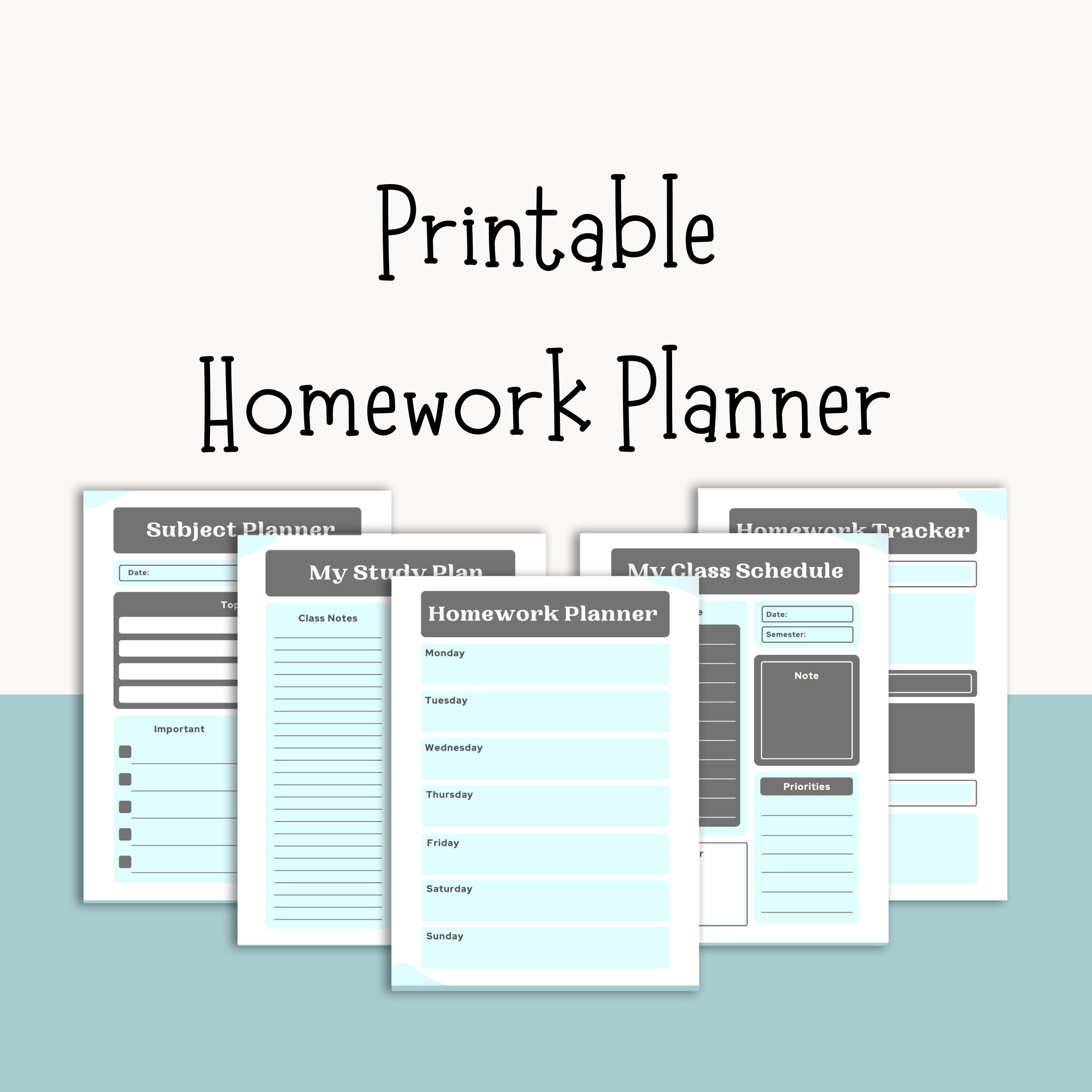 School Homework Planner Student Planner, Study Printable Planner ...