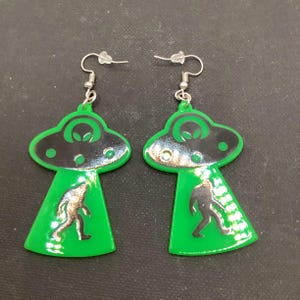 Abducting Bigfoot Earrings (Green)
