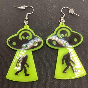 Abducting Bigfoot Earrings (Yellow)
