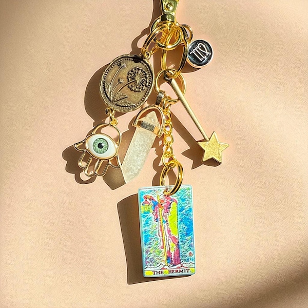 Virgo Zodiac Bag Charm: Quartz, Tarot, Dandelion - Positive Energy Gift