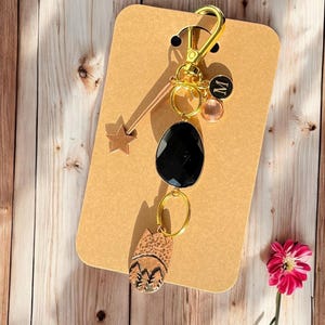 Dije de obsidiana para bolso, dije de cremallera de montaña de gatitos, dije de bolso de noche estrellada, regalo de carta personalizado, obsidiana natural, conexión a tierra, protección