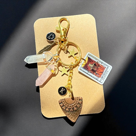 Libra Sign Natural Stones, Zipper Pull, Keychain, Car Key Ring, Bag Charm, Self-Love, Clarity, Manifestation, Unique Gift for Libra