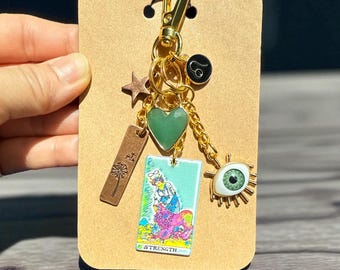 LEO Zodiac Bag charm, Leo Crystal Purse Charm, Leo Birthday Gift, Gift for Leo Woman, Leo Tarot Card, Inner Strength/ Abundance/ Protection