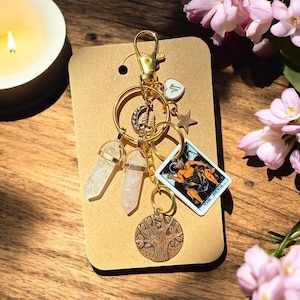 Signo del zodiaco Capricornio, llavero/dije para bolso con el signo de Capricornio, cristales de energía del amor de Capricornio, carta del tarot del DIABLO, joyería para mujer Capricornio