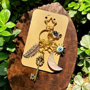 Soulful Celestial Taschenanhänger, natürlicher Rosenquarz Schlüsselanhänger, Schutz, Liebe Energie, Positive Energie Geschenk, Einzigartiges Geschenk, Sinnvoller Schmuck
