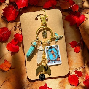 Tirador de cremallera con energía positiva, dije para bolso, llavero voluminoso, dije para bolso con la carta del Tarot THE WORLD, piedras naturales, ideas únicas para regalos de cumpleaños