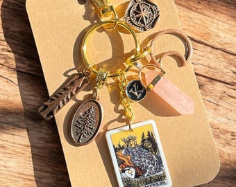 Pins, Inspiré de la nuit étoilée, Charm fermeture éclair du tarot de l'impératrice, Porte-clés, Quartz rose naturel, Étoile directrice, boussole, Énergie féminine