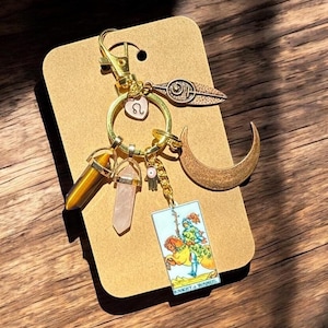 Leo Zodiac Keychain: Tiger Eye, Rose Quartz, Tarot Card Bag Charm