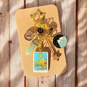 RENEWAL - FAITH - ABUNDANCE, natürlicher Aventurinstein, der Stern-Tarot-Kartenanhänger, Stern-Schlüsselanhänger, positives Energiegeschenk, Selbstliebegeschenk