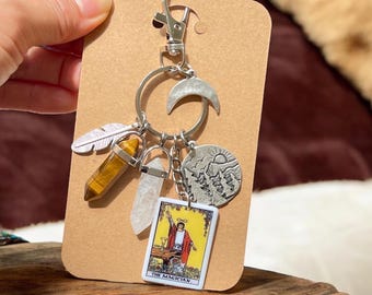 THE MAGICIAN - MANIFESTATION - Tarot Card Keychain, Zipper Charm, Bag Charm, Natural Stones, Positive Energy Gift