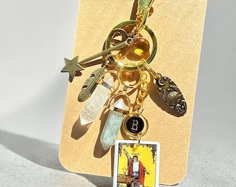 Charm de cremallera del Tarot del Mago, llavero, charm de erizo de la noche estrellada, charm de bolso de cuarzo labradorita natural