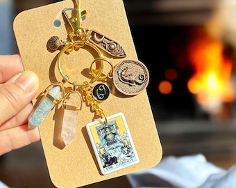 Cancer Zodiac Unique Gift, Cancer Sign Bag Charm, Cancer Keychain, THE CHARIOT Cancer Arcana,  Cancer Crystals, Cancer Ocean Night Keyring