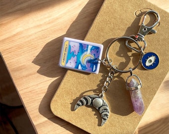 Amethyst Moon Lucky Charm Keychain Key Ring - Healing Crystal - Birthday Meaningful Gifts/ Valentine’s Day/ Anniversary/ Thank you Gifts