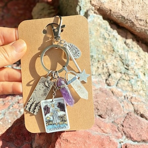 Regalo del Zodíaco Sagitario, Paz Interior - Equilibrio - Protección, Amuleto de Bolsa de Energía Positiva, Llavero de Cristales, Carta del Tarot de los Arcanos Mayores de LA TEMPLANZA