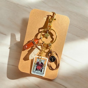 Cadeau signe du zodiaque Bélier, breloque de sac à main Bélier, porte-clé Bélier, décoration d'intérieur Bélier, breloque fenêtre Bélier, carte de tarot L'EMPEREUR, parure de cristaux Bélier
