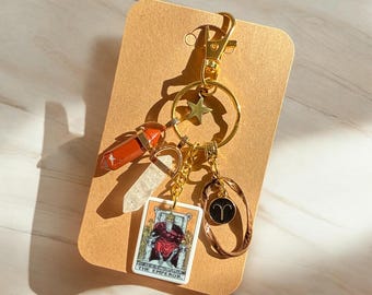 ARIES Zodiac Sign Gift, Aries Handbag Charm, Aries Keychain, Aries Home Decor, Aries Window Charm, THE EMPEROR Tarot Card, Aries Crystal Set