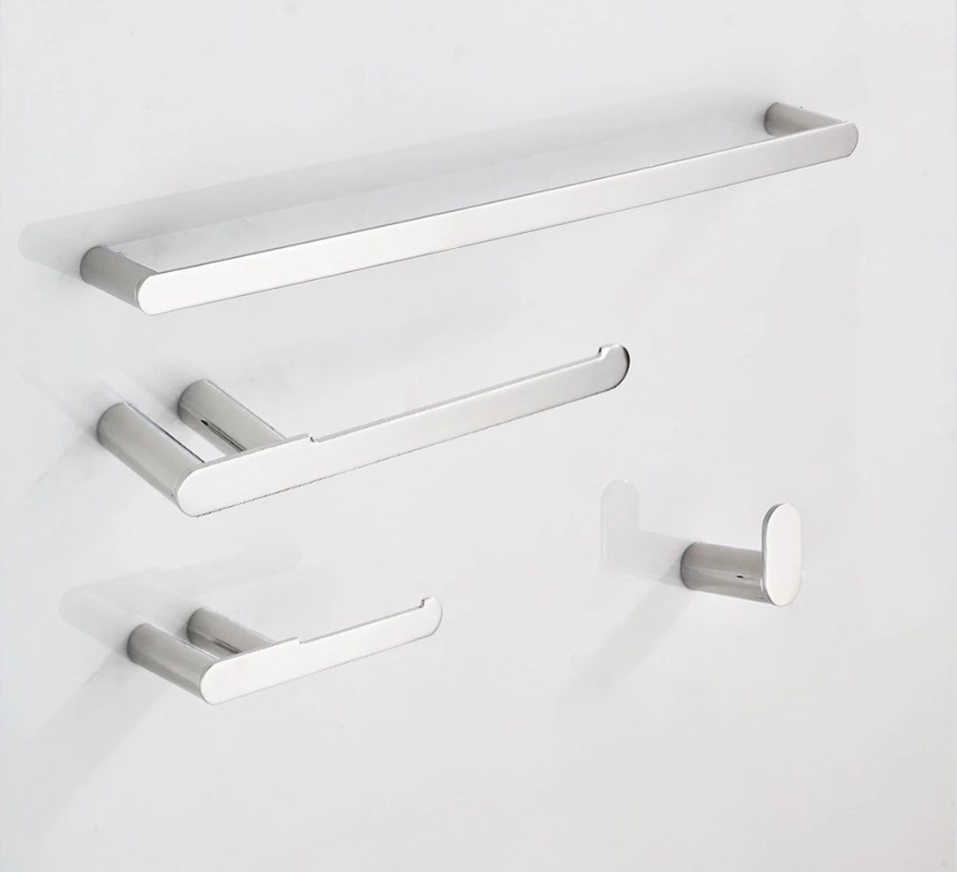 Bathroom Towel Rail Toilet Paper Holder Hand Towel Roll Holder Bath Wall Mounted Curved Silver