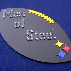 STeeLeRS 3D MEN of STEEL sign art Super Bowl  3-D  Stadium Pittsburgh pirates curtain towel  trophy football 24 inch tall Large custom sizes