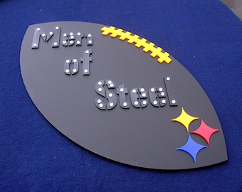 STEELERS 3D MEN of STEEL cartello arte Super Bowl 3-D Stadio Pittsburgh pirati tenda asciugamano trofei trofeo football