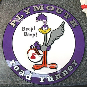 ROADRUNNER Plymouth 3D-tekenkunst garage Man Cave display Car Show Coffee Wile Coyote Dodge Chevy Ford Mustang Camaro collectible cartoon