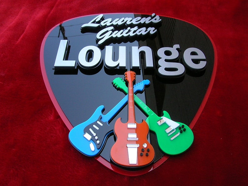 GUITAR 3D ART new custom Fender Gibson Smith stratocaster music room recording studio wall decor bass drums band contemporary abstract immagine 5