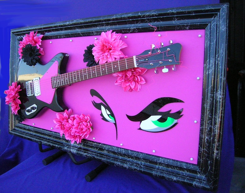 GUITAR 3D ART new custom Fender Gibson Smith stratocaster music room recording studio wall decor bass drums band contemporary abstract immagine 7