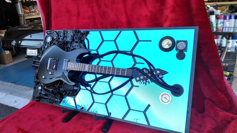 GUITAR 3D ART new custom Fender Gibson Smith stratocaster music room recording studio wall decor bass drums band contemporary abstract immagine 8