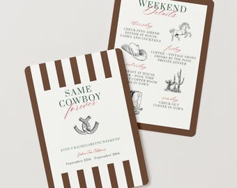 Western Bachelorette Invitation & Itinerary Template | Editable Cowgirl Weekend Canva Invite