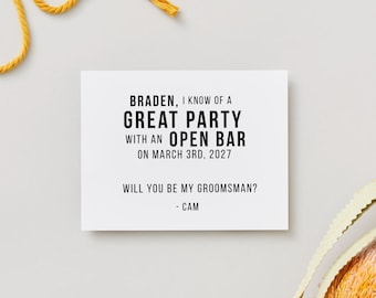 Funny Groomsman Proposal Card | Open Bar Wedding Party Invitation (Digital Download)