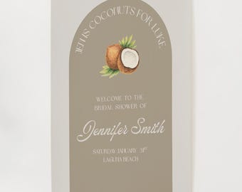 Tropical Bridal Shower Welcome Sign | Hand-Painted Coconuts, Arch Design (Digital Download)