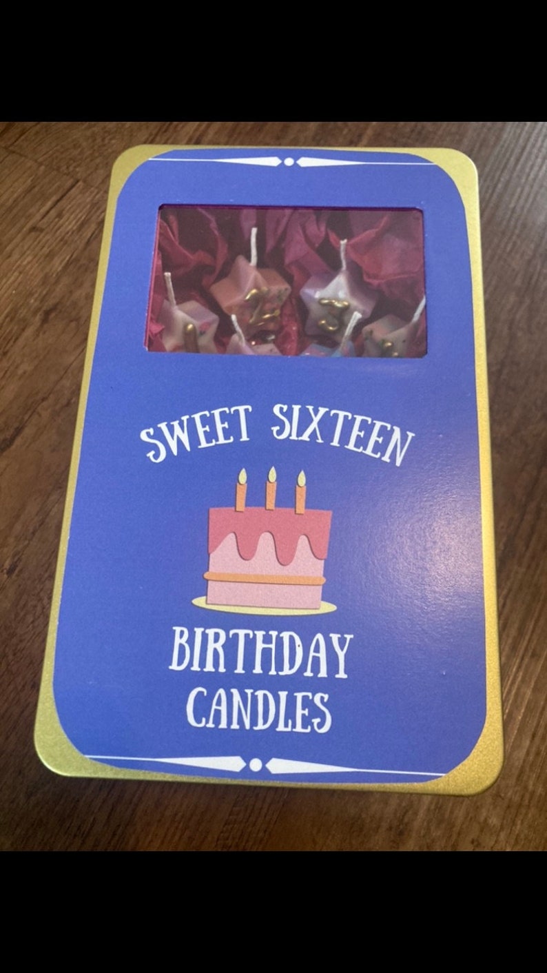 16 Wishes Candle Box Gold tin Sweet 16 gift ideas Sweet Sixteen party favors Birthday candles Reusable Gold metal tin Lucky duck matchbox image 1