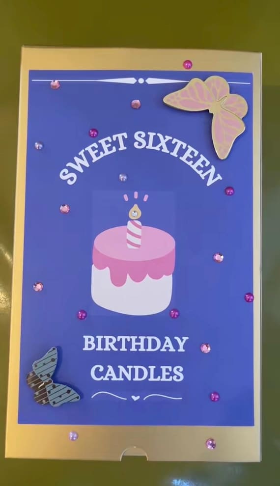 Sweet 16 Candle Set – 16 Wishes Birthday Candles – Unique Sweet Sixteen Gift – Aesthetic Birthday Decor for Girls – Memory Keepsake Box