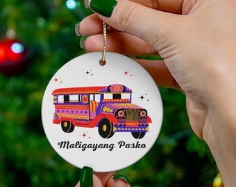 Personalized Filipino Jeepney Ceramic Christmas Ornament, Filipino Jeep, Filipino Christmas Decoration, Philippine Christmas Decoration